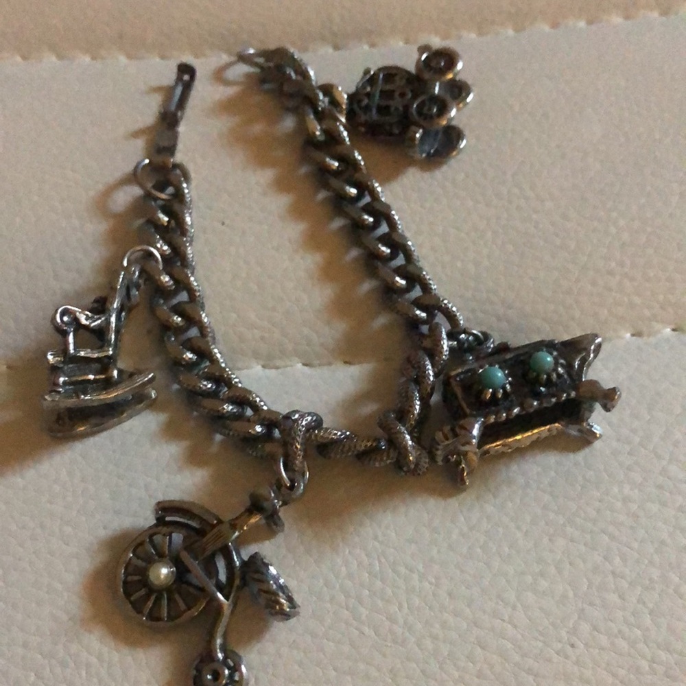 Vintage Silver Charm Bracelet with Turquoise Accents - Picture 2 of 9
